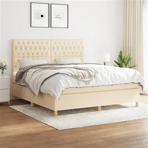 vidaXL Sommier à lattes de lit avec matelas Crème 180x200 cm Tissu pas cher