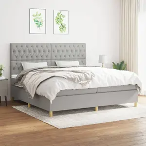vidaXL Sommier à lattes de lit avec matelas Gris clair 200x200cm Tissu pas cher