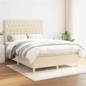 vidaXL Sommier à lattes de lit avec matelas Crème 140x190 cm Tissu pas cher