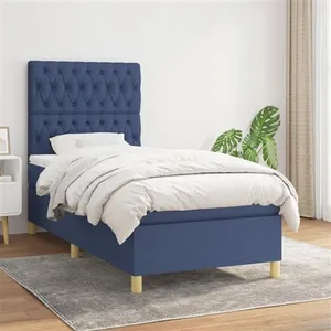 vidaXL Sommier à lattes de lit avec matelas Bleu 90x200 cm Tissu pas cher