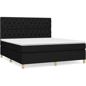 vidaXL Sommier à lattes de lit avec matelas Noir 160x200 cm Tissu pas cher