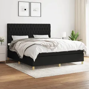 vidaXL Sommier à lattes de lit avec matelas Noir 180x200 cm Tissu pas cher