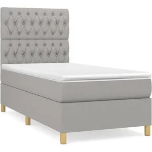 vidaXL Sommier à lattes de lit avec matelas Gris clair 90x200 cm Tissu pas cher