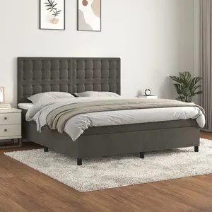 vidaXL Sommier à lattes de lit et matelas Gris foncé 160x200cm Velours pas cher