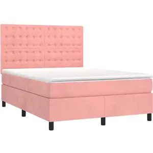 vidaXL Sommier à lattes de lit avec matelas Rose 140x190 cm Velours pas cher