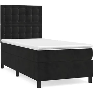 vidaXL Sommier à lattes de lit avec matelas Noir 100x200 cm Velours pas cher