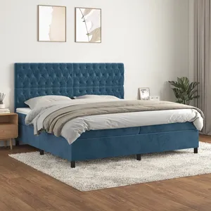 Comparateur de prix : vidaXL Sommier à lattes de lit et matelas Bleu foncé 200x200cm Velours
