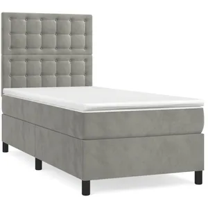 vidaXL Sommier à lattes de lit et matelas Gris clair 90x190 cm Velours pas cher