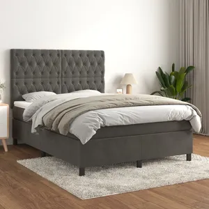 vidaXL Sommier à lattes de lit et matelas Gris foncé 140x190cm Velours pas cher