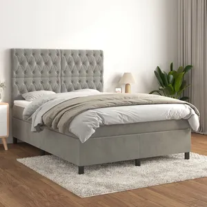vidaXL Sommier à lattes de lit et matelas Gris clair 140x200cm Velours pas cher