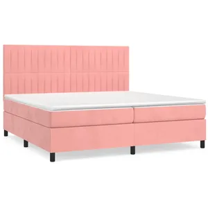 vidaXL Sommier à lattes de lit avec matelas Rose 200x200 cm Velours pas cher