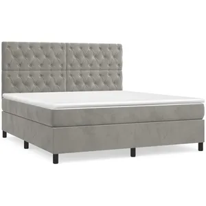 vidaXL Sommier à lattes de lit et matelas Gris clair 160x200cm Velours pas cher