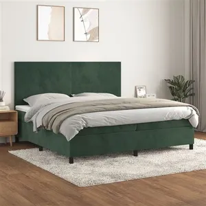 vidaXL Sommier à lattes de lit et matelas Vert foncé 200x200cm Velours pas cher