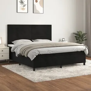 vidaXL Sommier à lattes de lit avec matelas Noir 180x200 cm Velours pas cher
