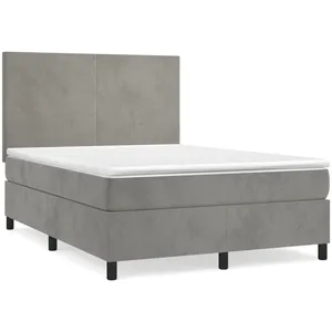 vidaXL Sommier à lattes de lit et matelas Gris clair 140x190cm Velours pas cher