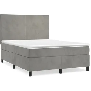 vidaXL Sommier à lattes de lit et matelas Gris clair 140x200cm Velours pas cher