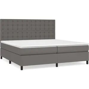 vidaXL Sommier à lattes de lit avec matelas Gris 200x200 cm Similicuir pas cher