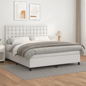 vidaXL Sommier à lattes de lit avec matelas Blanc 180x200cm Similicuir pas cher