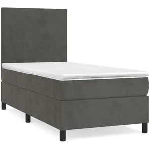 vidaXL Sommier à lattes de lit et matelas Gris foncé 90x200 cm Velours pas cher