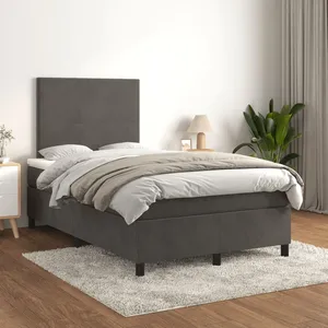 vidaXL Sommier à lattes de lit et matelas Gris foncé 120x200cm Velours pas cher