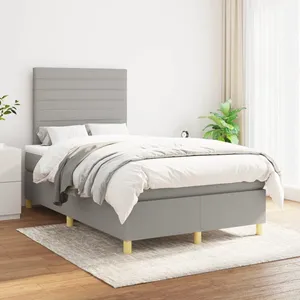 vidaXL Sommier à lattes de lit avec matelas Gris clair 120x200cm Tissu pas cher