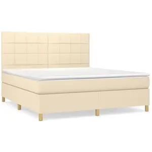 vidaXL Sommier à lattes de lit avec matelas Crème 180x200 cm Tissu pas cher