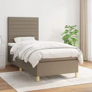 vidaXL Sommier à lattes de lit avec matelas Taupe 90x190 cm Tissu pas cher