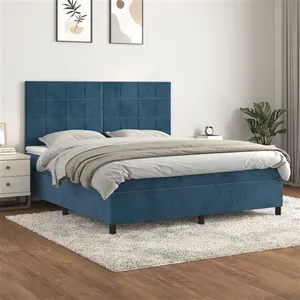 vidaXL Sommier à lattes de lit et matelas Bleu foncé 160x200cm Velours pas cher