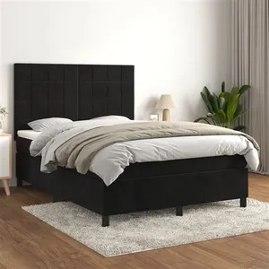 vidaXL Sommier à lattes de lit avec matelas Noir 140x190 cm Velours pas cher