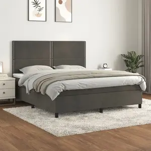 vidaXL Sommier à lattes de lit et matelas Gris foncé 160x200cm Velours pas cher