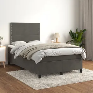 vidaXL Sommier à lattes de lit et matelas Gris foncé 120x200cm Velours pas cher