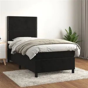 vidaXL Sommier à lattes de lit avec matelas Noir 90x190 cm Velours pas cher