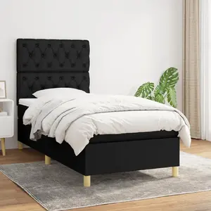 vidaXL Sommier à lattes de lit et matelas Noir 80x200 cm Tissu pas cher