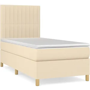 vidaXL Sommier à lattes de lit avec matelas Crème 90x200 cm Tissu pas cher