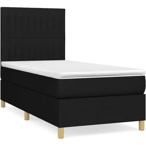 vidaXL Sommier à lattes de lit avec matelas Noir 90x200 cm Tissu pas cher