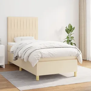 vidaXL Sommier à lattes de lit avec matelas Crème 100x200 cm Tissu pas cher