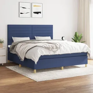 vidaXL Sommier à lattes de lit avec matelas Bleu 180x200 cm Tissu pas cher