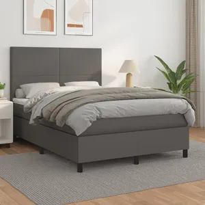 vidaXL Sommier à lattes de lit avec matelas Gris 140x200 cm Similicuir pas cher