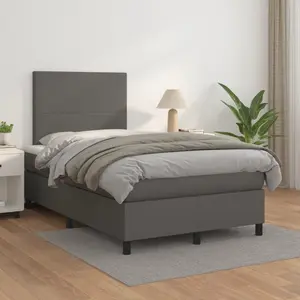 vidaXL Sommier à lattes de lit avec matelas Gris 120x200 cm Similicuir pas cher