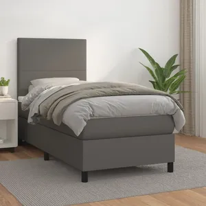 vidaXL Sommier à lattes de lit avec matelas Gris 90x200 cm Similicuir pas cher