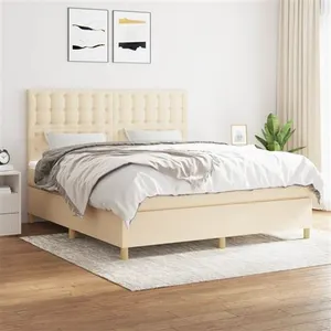 vidaXL Sommier à lattes de lit avec matelas Crème 160x200 cm Tissu pas cher