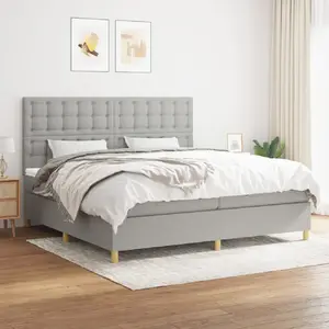 vidaXL Sommier à lattes de lit avec matelas Gris clair 200x200cm Tissu pas cher