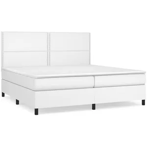 vidaXL Sommier à lattes de lit avec matelas Blanc 200x200cm Similicuir pas cher