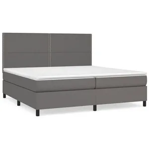 vidaXL Sommier à lattes de lit avec matelas Gris 200x200 cm Similicuir pas cher