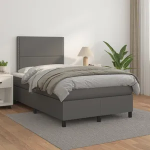 vidaXL Sommier à lattes de lit avec matelas Gris 120x200 cm Similicuir pas cher
