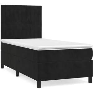 vidaXL Sommier à lattes de lit avec matelas Noir 100x200 cm Velours pas cher