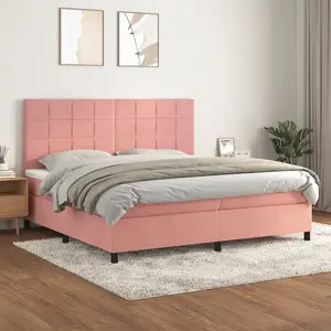 vidaXL Sommier à lattes de lit avec matelas Rose 200x200 cm Velours pas cher