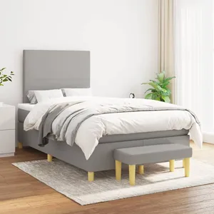 vidaXL Sommier à lattes de lit avec matelas Gris clair 120x200cm Tissu pas cher