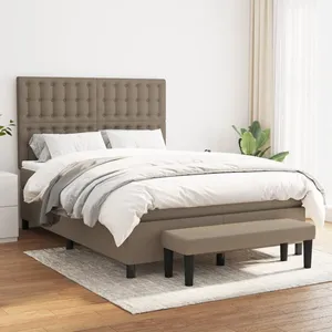 vidaXL Sommier à lattes de lit avec matelas Taupe 140x200 cm Tissu pas cher