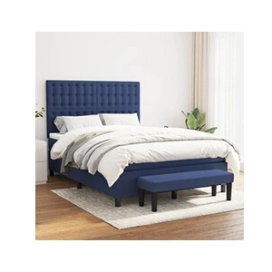 vidaXL Lit à sommier tapissier avec matelas Bleu 140x190 cm Tissu pas cher